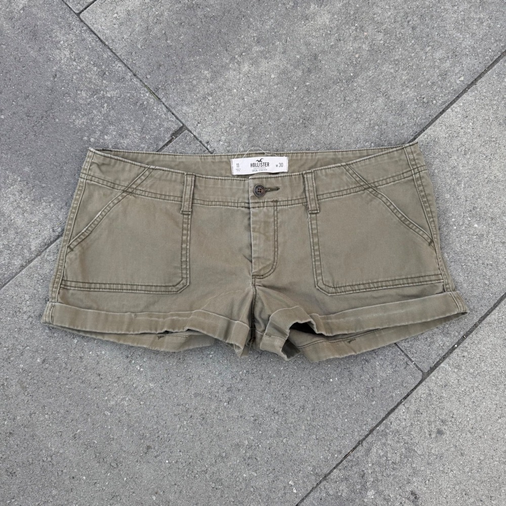 Hollister Olive Green Khaki SoCal Stretch Shorts Size 11 W30 Low Rise Cuffed